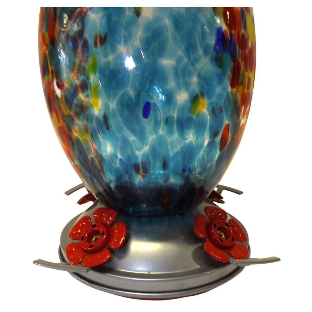 Muse Garden Hand-Blown Glass Hummingbird Feeder Multicolor Red Flower Ports - Picture 2 of 11